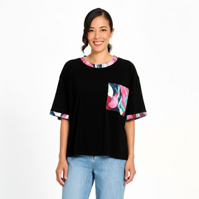 Contrast Trim Tee in Pink-XL