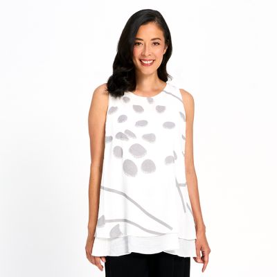 Sleeveless Double Layer Printed Top in Grey-XL