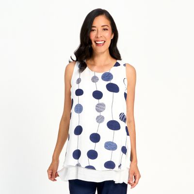 Sleeveless Double Layer Printed Top in Navy-XXL