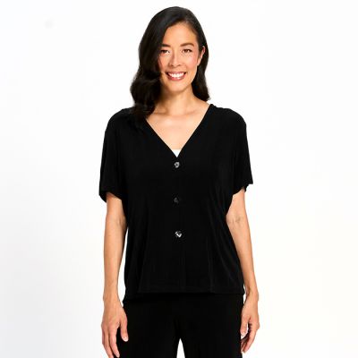 Jersette 3 Button Cardi in Black-XL