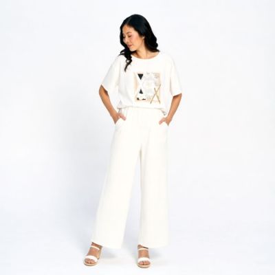 Neutral Floral X Graphic Effortless Lounge Set in White-OS
