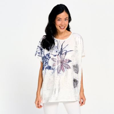 Midnight Garden Glow Embellished Top-WHT