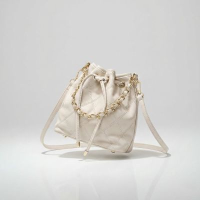 Quilted Bucket Bag with Gold-Tone Chain in Ivory