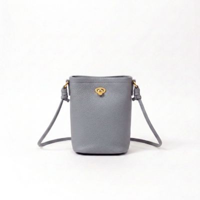 Genuine Leather Crossbody Bucket Bag in Blue