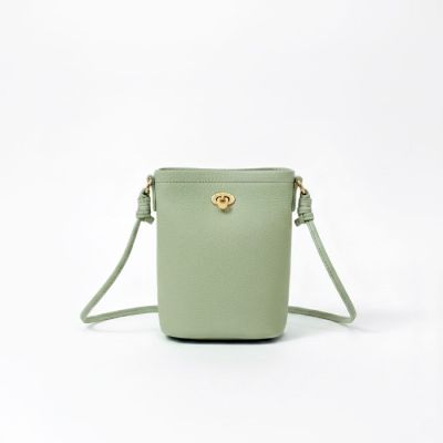 Genuine Leather Crossbody Bucket Bag in Green