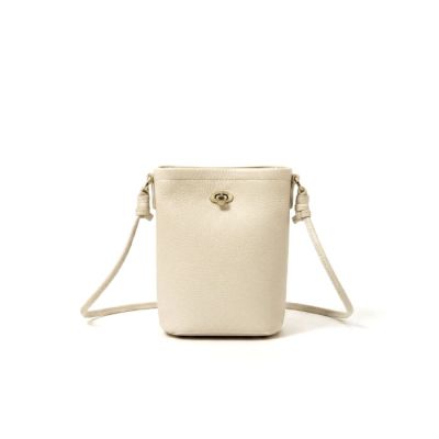 Genuine Leather Crossbody Bucket Bag in Ivory