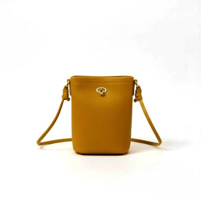 Genuine Leather Crossbody Bucket Bag in Mustard