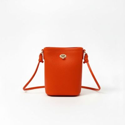 Genuine Leather Crossbody Bucket Bag in Orange