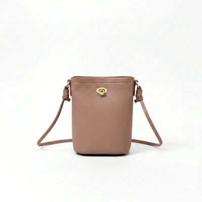 Genuine Leather Crossbody Bucket Bag in Pink