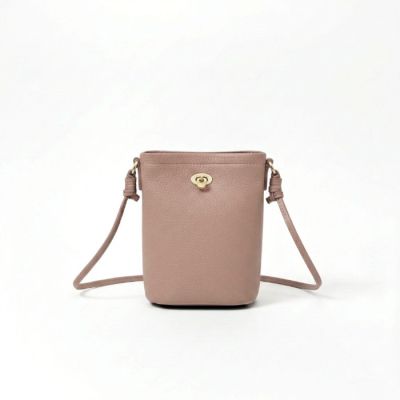 Genuine Leather Crossbody Bucket Bag in Pink