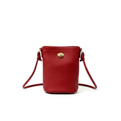 Genuine Leather Crossbody Bucket Bag in Red