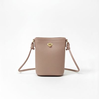 Genuine Leather Crossbody Bucket Bag in Taupe