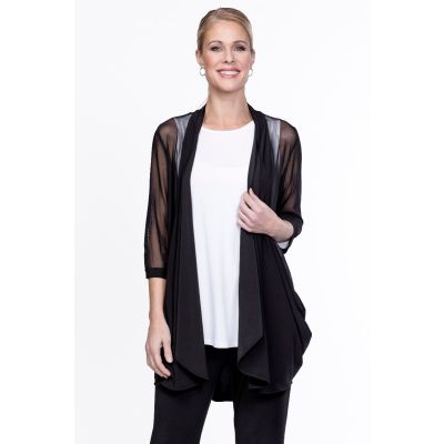 Draped Open Front Cardigan in Black-XL