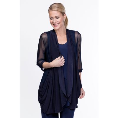 Draped Open Front Cardigan in Navy-L