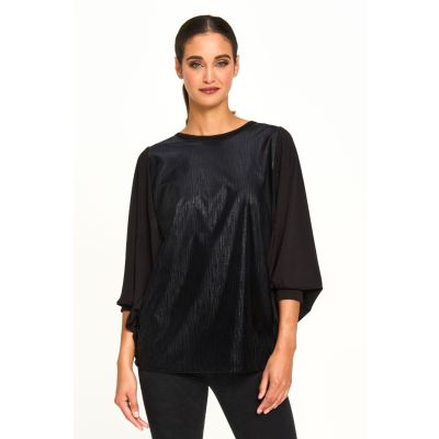 Vegan Leather Dolman Sleeve Top in Silver