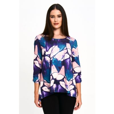 Abstract High-Low Scoop Top in Purple
