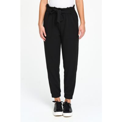 Tie-Waist Ruffle Pant in Black-L