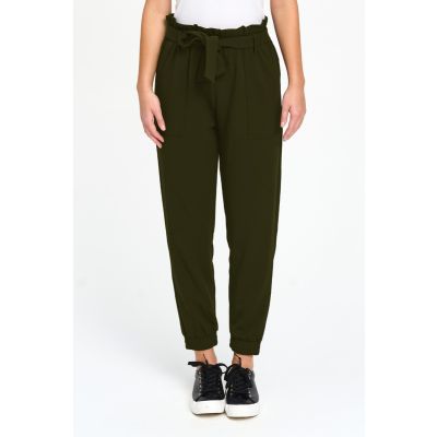 Tie-Waist Ruffle Pant in Olive