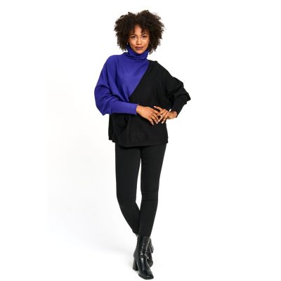 Colour Block Turtleneck Sweater in Indigo-S/M