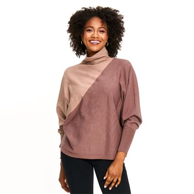 Colour Block Turtleneck Sweater in Taupe