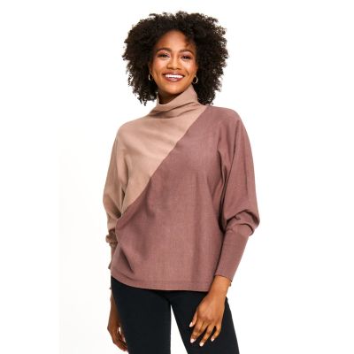 Colour Block Turtleneck Sweater in Taupe-L/XL