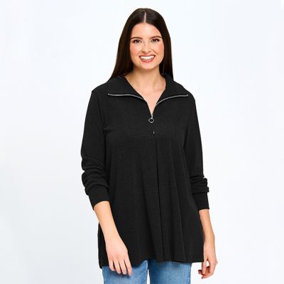 Zip Collar Top in Black