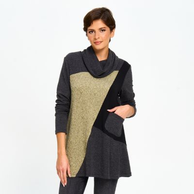 Mixed Texture Tunic in Green-XXL