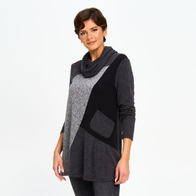 Mixed Texture Tunic in Grey-S