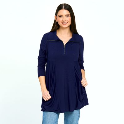 Zip Tunic Pocket Detail Top in Navy