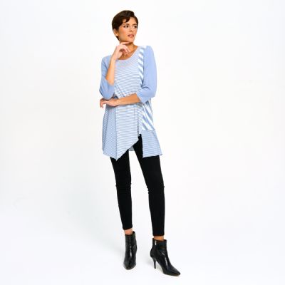 Mixed Stripe Tunic Top in Denim-XL