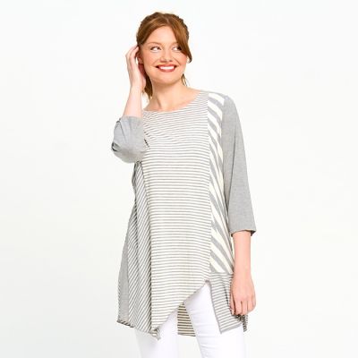 Mixed Stripe Tunic Top in Grey-M