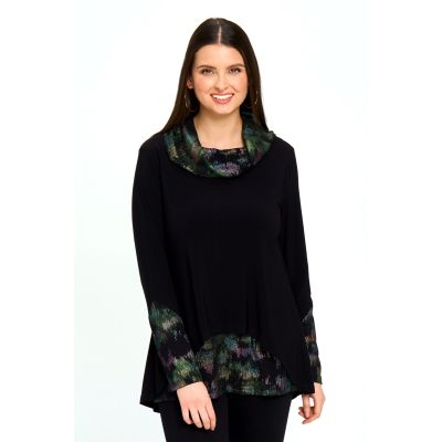 Peekaboo Print Tunic Sweater in Emerald-XXL
