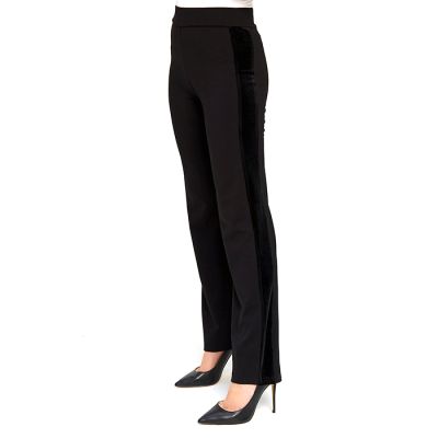 Velvet Stripe Stretch Pant in Black