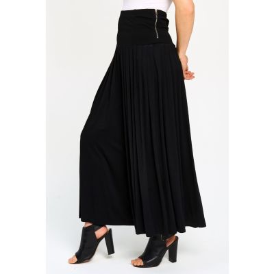 Zip Detail Flowy Pant in Black-XL