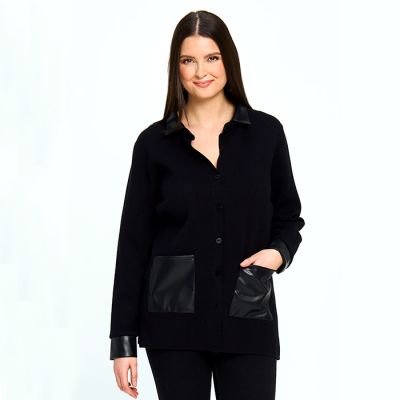 True Knit Jacket with Faux Leather Pocket in Black