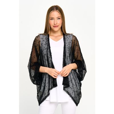 Dolman Sleeve Sparkle Cardigan in Black-L/XL