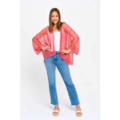 Dolman Sleeve Sparkle Cardigan in Coral-L/XL