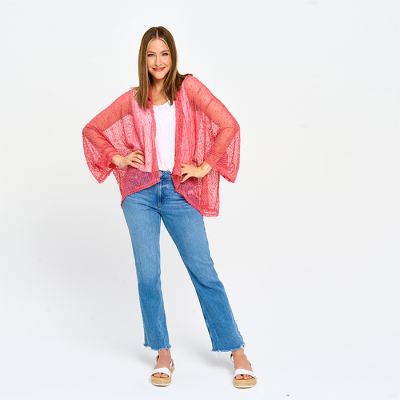 Dolman Sleeve Sparkle Cardigan in Coral