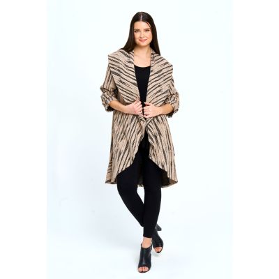 Classic Collared Print Jacket in Khaki-S/M