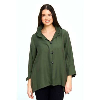 Ruffle Collar Blouse in Olive-XXL