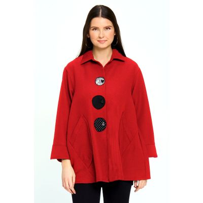 Button Front Circle Print Blouse in Red-L