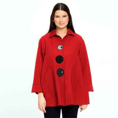 Button Front Circle Print Blouse in Red