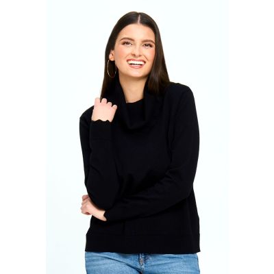 Scalloped Cowl Neck Sweater in Black-S/M