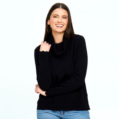Scalloped Cowl Neck Sweater in Black