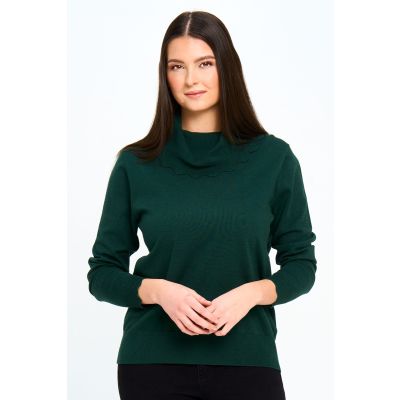 Scalloped Cowl Neck Sweater in Emerald-S/M