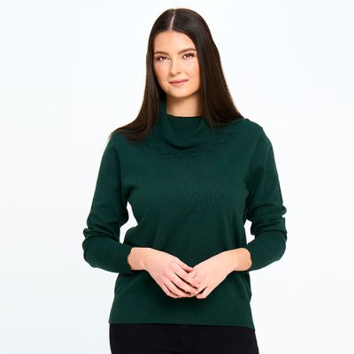 Scalloped Cowl Neck Sweater in Emerald