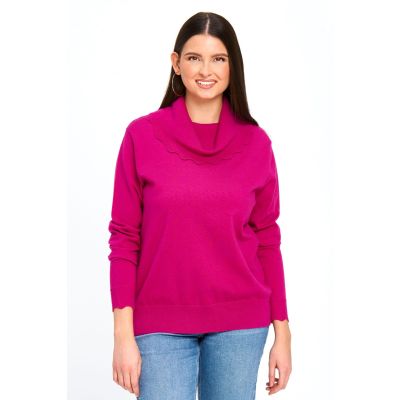 Scalloped Cowl Neck Sweater in Fuchsia-S/M