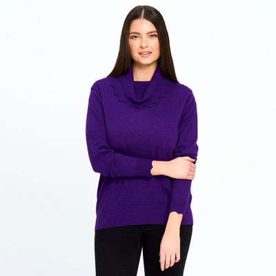 Scalloped Cowl Neck Sweater in Purple