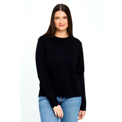 Scalloped Hem Top in Black-L/XL