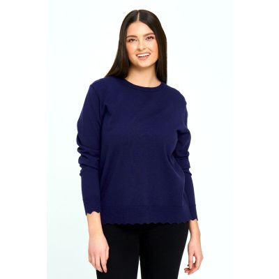 Scalloped Hem Top in Navy-L/XL